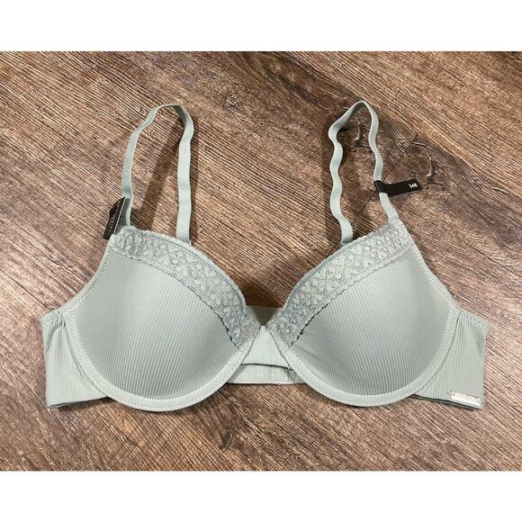 Tahari Other - Tahari 34B Essential Lift Everyday Bra in Mist Blue Ribbed Padded Lace New